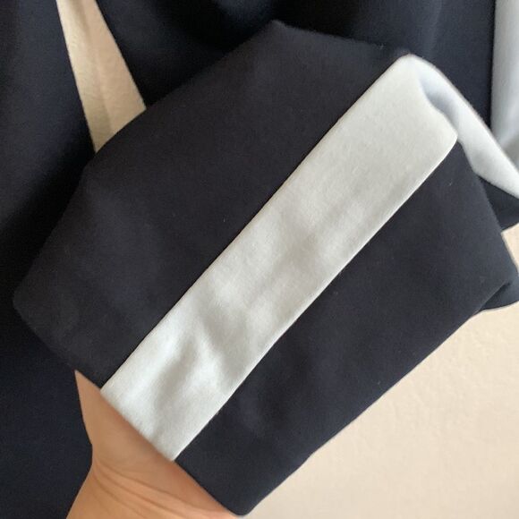 NWT Ecru Sullivan Ponte Stretch Tuxedo Stripe Navy Blue Trouser Dress Pants Sz M - Picture 10 of 11